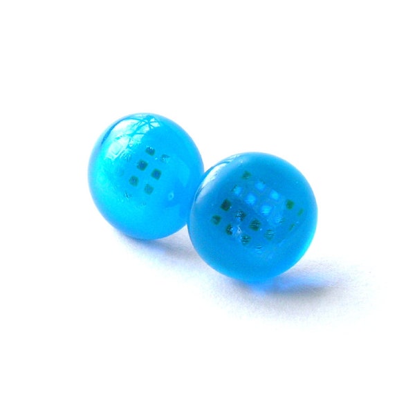 Big Sky Stud Earrings - Minimalist Blue sky Earrings - Modern Stud Earrings -Fused Glass Dot Earrings - Micro Dichroic Design