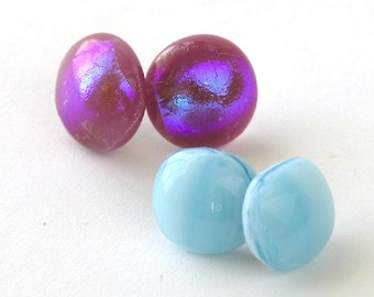 Plum & Sky - Fused Glass Dot Earrings - 2 pair - Radiant Orchid - Cloudy Skies - Spring Fling