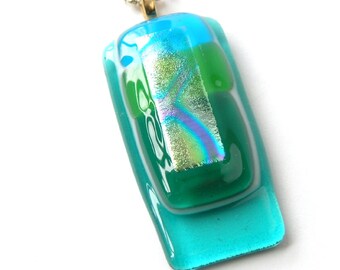 Garden Green Pendant Necklace - Cool Ocean Colors - Aquamarine, Chartreuse, Sky Blue and Celadon Green