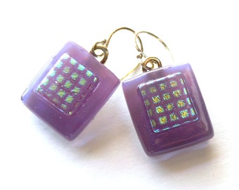 Lavender Mist . Purple Fused Glass Earrings . Violet Drops