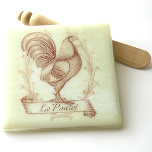 Le Poulet - - Vintage French Graphic - Paris Kitchen - Fused glass Coaster or Kitchen Tile  - Chicken