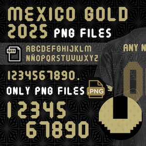 Mexiko Gold Cup 2025 Schriftart und Zahlen Digitaler Download | Fußballtrikot-Schriftarten PNG-DATEIEN