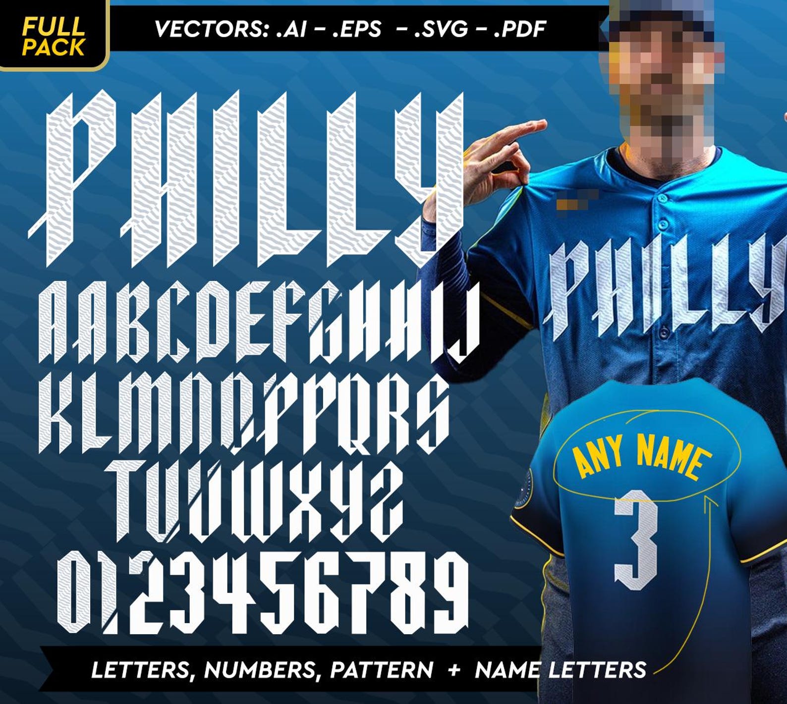Philadelphia Letter Vector PHILLY PHILADEPHIA City Connect Font Pack Jersey A-Z Letters & 0-9 ...