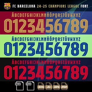 Fonte da Liga dos Campeões do Barcelona FC 2024-2025 | Letras personalizadas do Barça .TTF .Otf .Svg .Ai | Lamine Yamal, Pedri, Raphinha Font
