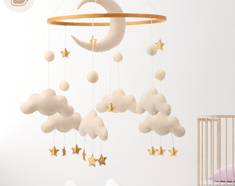 Soft CLoud Baby Mobile: Nursery Decor Gift for Baby Girl, Cloud Theme Hanging Cot Toy - Perfect Baby Shower or New Baby Gift