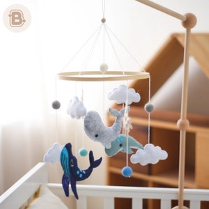 Ocean Felt Baby Mobile : Cot Decor & Crib Toy Gift for a Baby, Featuring Sea Life - Whales, Sharks, Perfect for Nursery and Baby Shower