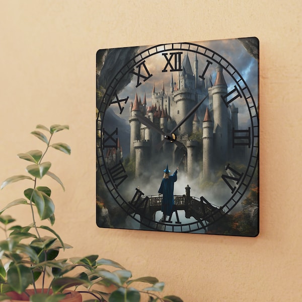 Wizard Wall Art, Wizard Hat, Magic Wand, Unique Wall Clock, Gryffindor, Unique Clocks, Magic Clock, Unique Clock Face, Harry Potter Decor