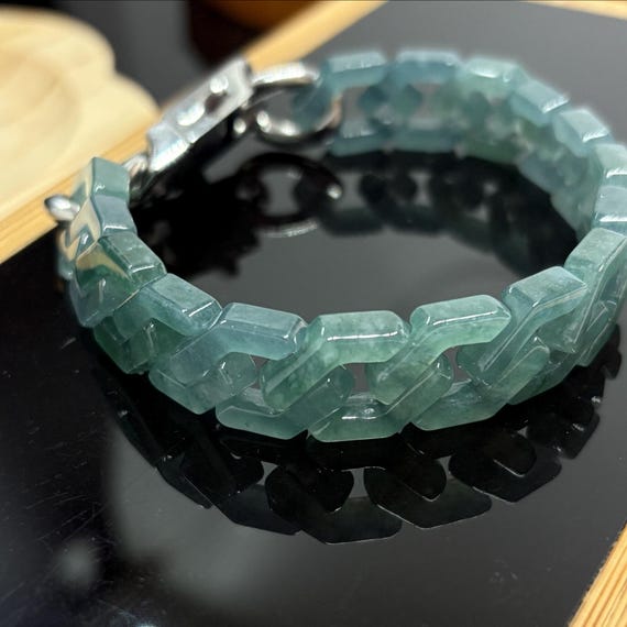 Natural Blue Water Jadeite Cuban Chain Bracelet | Genuine A-Grade Jade