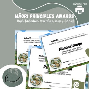 Māori Principles | Certificates / Awards | Set of 7 | New Zealand | Te Reo Māori | School | ECE | Preschool | Digital Download