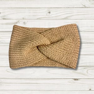 Cozy Knit Twisted Headband - Adult Size - Winter Ear Warmer - Gift Idea - Game Days - Tan Ear Warmer