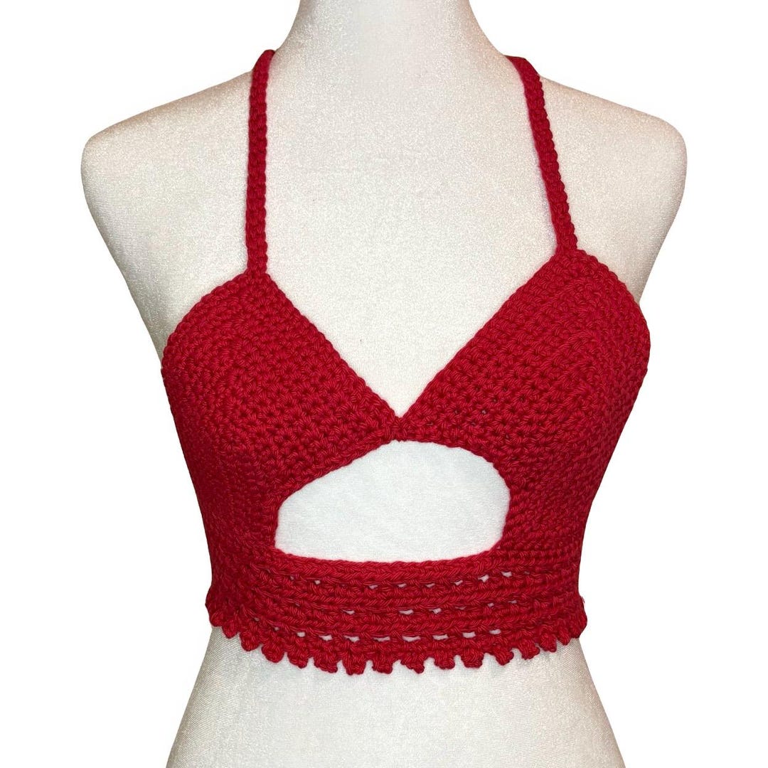 Crochet Crop Top, Black-less, Red, Fashion, Festival Top, Size XS/S ...