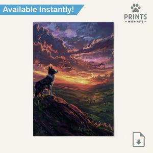 Sonnenuntergang Border Collie Druck, Border Collie Wandkunst, Hund Wandkunst, Digitaldruck