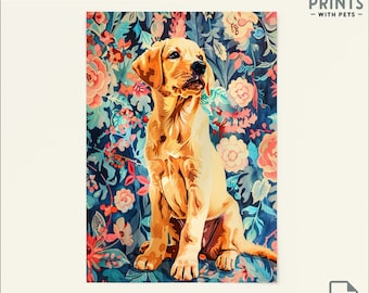 Cute Floral Golden Retriever Print for Dog Owners, Labrador Print for Yellow Labrador Retriever Owners, Puppy wall Art, Digital Download