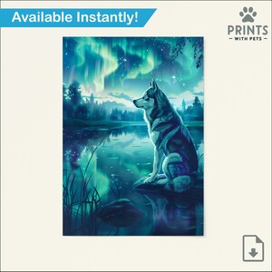 Aurora Husky Print, Siberian Husky print, Dog Wall Art Poster, Dog Owner Lover Gift,  Digital Download