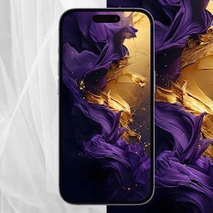 Sfondo per telefono Elegante sfondo astratto viola e oro per iPhone Download digitale Sfondo per Android Arte Schermata di blocco Telefono Download istantaneo