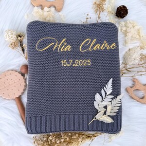 Personalized Knitted Baby Blanket: Embroidered Organic Cotton Newborn Gift