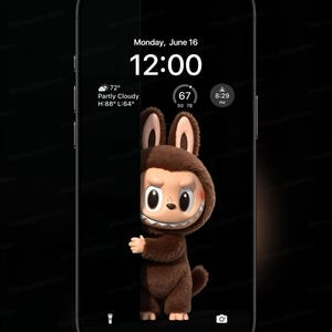 Verspielte 3D Labubu späht Handy Wallpaper niedlich animierte digitale Sperrbildschirm | Pop Mart Inspiriert Android iPhone Hintergrund | Sofort Download
