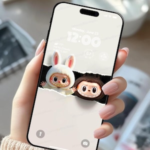 Labubu Beste Freunde Handy Hintergrundbilder | Süßer Pop Mart Duo Lockschirm | Verspielter Animierter Hintergrund für iPhone und Android | Sofortiger Download Art