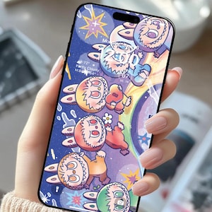 Urocza tapeta na telefon Labubu Lavender Urocze tło inspirowane Pop Mart | Urocza postać iPhone'a Androida Ekran blokady | Natychmiastowe pobieranie