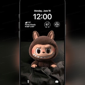 Verspielte 3D Labubu späht Handy Wallpaper niedlich animierte digitale Sperrbildschirm | Pop Mart Inspiriert Android iPhone Hintergrund | Sofort Download