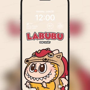 Verspieltes Labubu Drachenkostüm Handy Hintergrundbild | Niedliches Monster Schloss | Pop Mart Inspiriert Android iPhone Hintergrund | Sofortiger Download Art