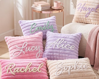 Custom Name Ribbed Plush Throw Pillow, Soft Personalized Cushion for Bedroom Couch Unique Home Accent Gift