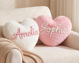 Personalized 3D Yarn Heart Pillow • Custom Name Plush Cushion (Christmas Gift)