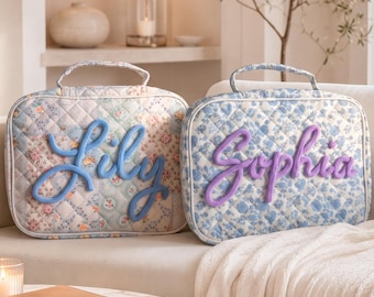 Personalized Bible Cover: Custom 3D Yarn Name Floral Bible Bag, Quilted Carrying Case, Baptism Christmas Gift for Her
