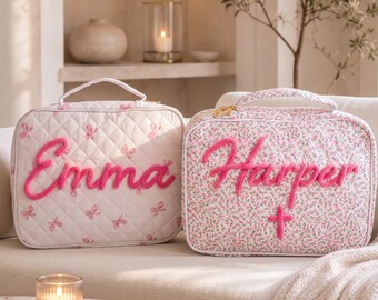 Personalized Bible Cover: Custom 3D Yarn Name Quilted Floral Bible Bag, Handled Carrying Case, Baptism Confirmation Christmas Gift for Her