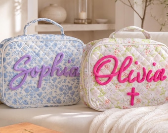 Custom Name Bible Carrying Case - Large Size, Quilted Fabric, Gift for Christian Women & Girls