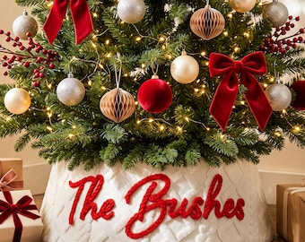 Christmas Tree Collar with Custom Name, Festive Tree Ring, Living Room Christmas Holiday Decoration