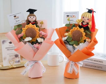 Bouquet de finissants au crochet fait main : souvenir de la promotion 2026, poupée de diplômée personnalisée, bouquet de diplômés « Fier de vous »