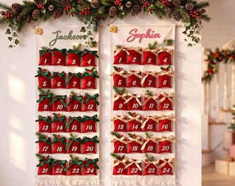 Custom Yarn Letter Advent Calendar, Personalized Christmas 24 Day Wall Hanging Banner