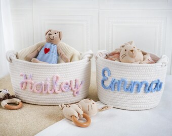 Personalized Baby Shower Basket: Ivory Cotton Rope, Custom Name