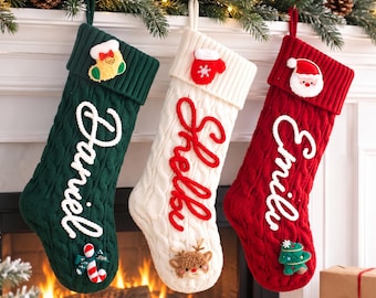 Personalized Knitted Christmas Stocking: Custom Name & Festive Icons