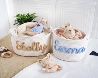 Personalized Baby Name Gift Basket: Cotton Rope Nursery Storage