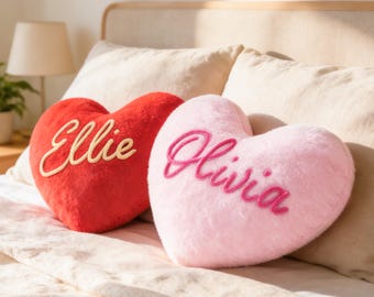 Personalized Heart Pillow: Mother's Day Gift For Mom , Custom Yarn Name Cushion