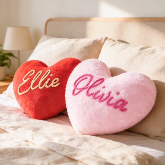 Personalized Heart Pillow: Mother's Day Gift For Mom , Custom Yarn Name Cushion