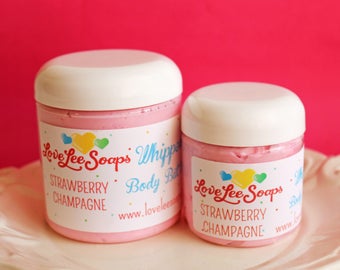 Whipped Body Butter Strawberry Champagne - Whipped Lotion, Bath Whip, Body Lotion, Hand Cream, Body Cream, Gift For Mom, Bridal Shower, Teen