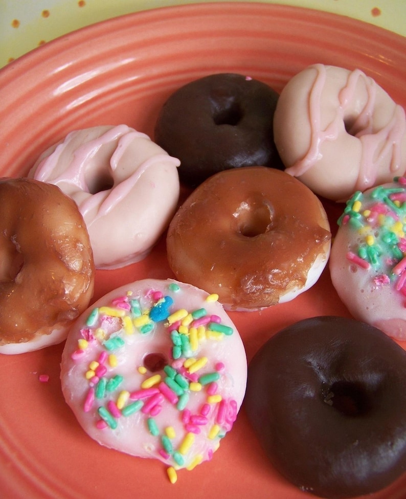 Donut Soap Sweet Mini 4 Pack Doughnut Soap, Chocolate Soap, Soap Favors, Food Soap, Dessert Soap, Novelty Bath, Frosted Donut, Hostess image 6