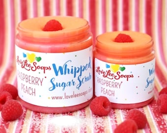 Raspberry Peach Whipped Sugar Scrub: Exfoliating Body Scrub, Shea Butter Spa Gift, Vegan Skincare