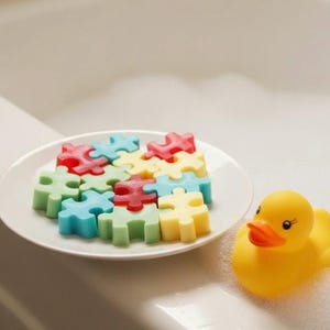 Jigsaw Puzzle Soap Set: Kids Bath Favors, Watermelon Scented, Vegan
