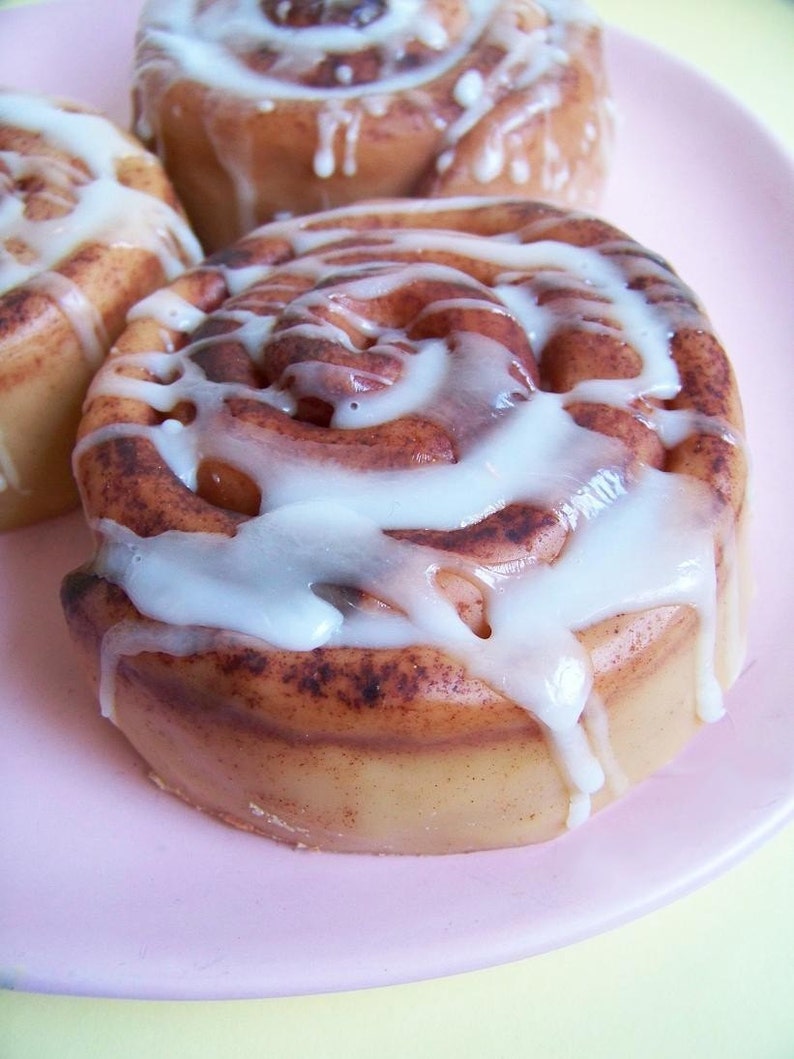 Cinnamon Roll Soap Cinnamon Bun Soap, Iced Cinnamon Bun, Dessert Soap, Fake Food Soap, Baby Shower, Soap Favors, Bun in the Oven Soap image 2