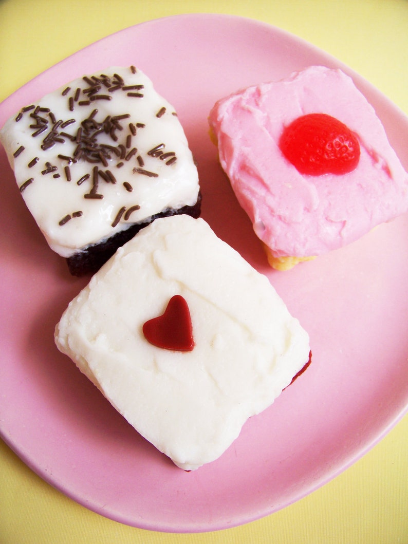 Cake Soap Frosted Slice Food Soap, Dessert Soap, Sprinkles, Strawberry, Chocolate, Red Velvet Cake, Heart, Pink, Birthday Gift kids Bath image 1