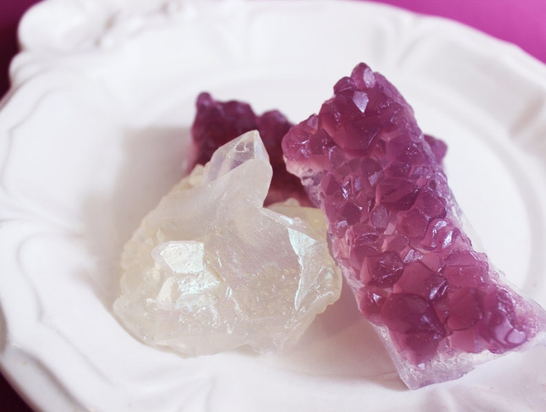 Amethyst Crystal Quartz Lavender Soap Set Gemstone Soap, Stone, Healing, Soap Bar, Rock Soap, Gift For Her, Party Favors, Novelty Soap image 5