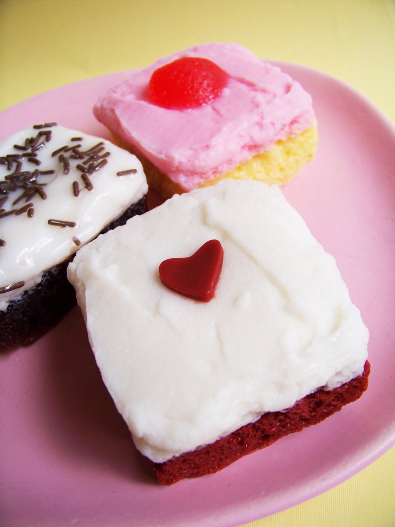 Cake Soap Frosted Slice Food Soap, Dessert Soap, Sprinkles, Strawberry, Chocolate, Red Velvet Cake, Heart, Pink, Birthday Gift kids Bath image 3