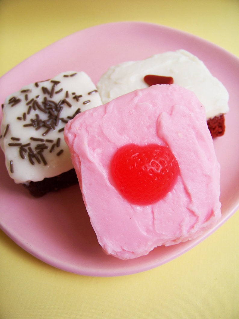 Cake Soap Frosted Slice Food Soap, Dessert Soap, Sprinkles, Strawberry, Chocolate, Red Velvet Cake, Heart, Pink, Birthday Gift kids Bath image 4