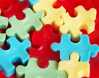 Jigsaw Puzzle Soap Set - Cadeaux de savon, Savon pour enfants, Savon de pastèque, Savon de fantaisie, Cadeau d’enseignant, Faveurs scolaires, Savon de sensibilisation à l’autisme, Végétalien