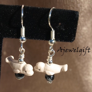 Gorgeous Beluga Whale with Obsidian Earrings 8017