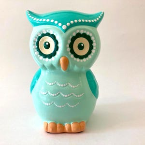 Hand Painted Ceramic Owl Piggy Coin Bank / Cute Collectible/Figurine